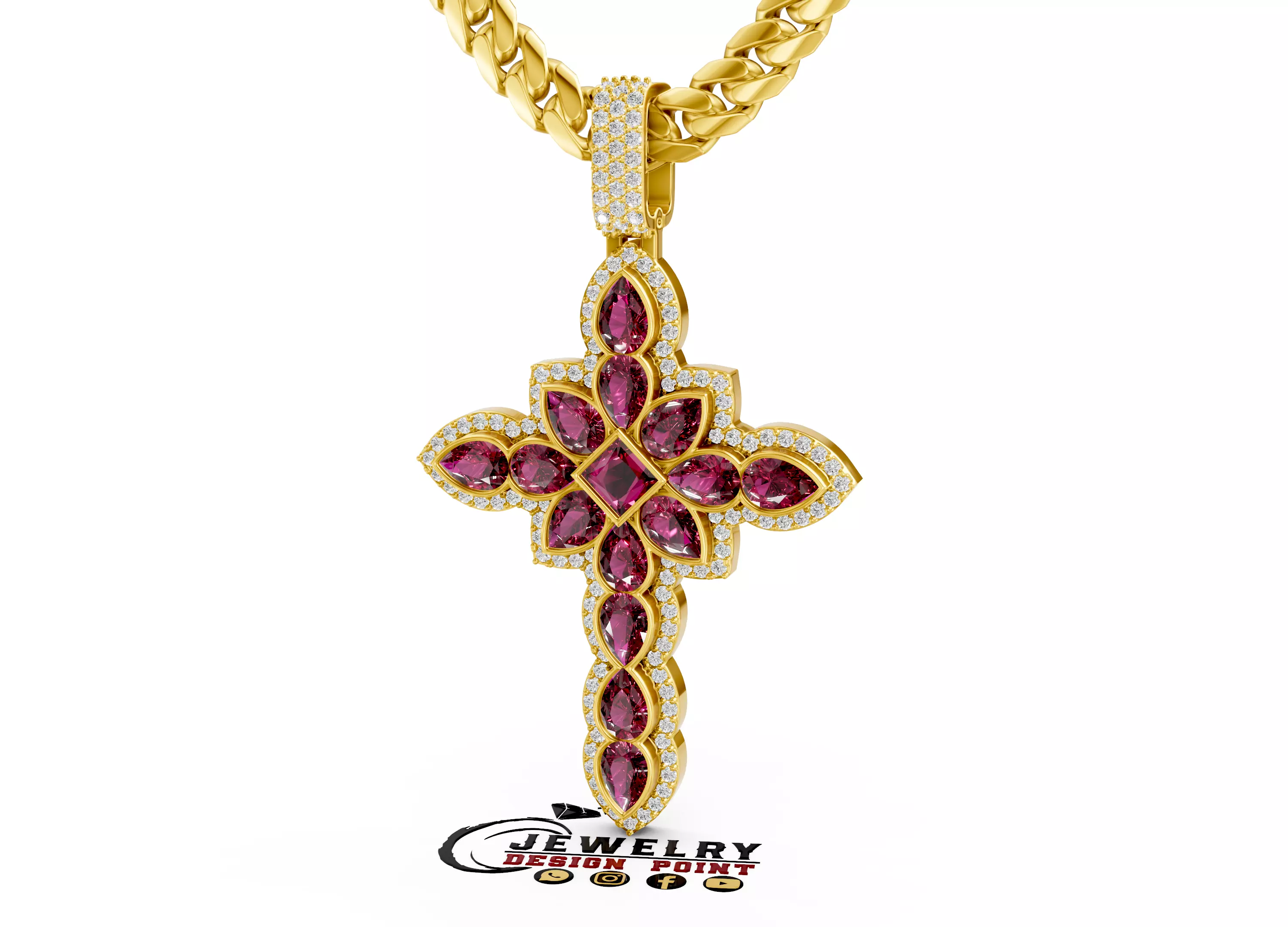 Custom Pear Shape Diamond Cross Necklace - Cross Charm 3D print model