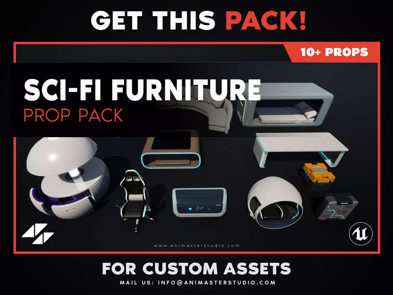 Sci-Fi Furniture Prop Pack Low-poly 3D model