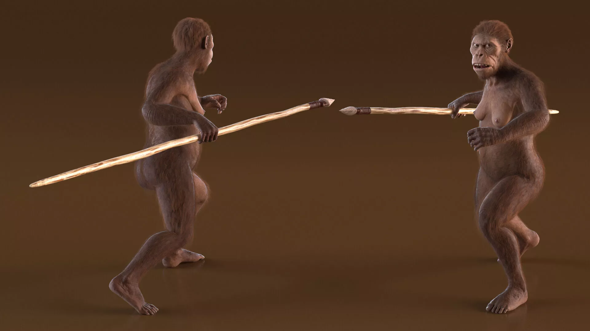 Prehistoric Hominid with Wooden Spear Fur for Cinema 4D 3D model