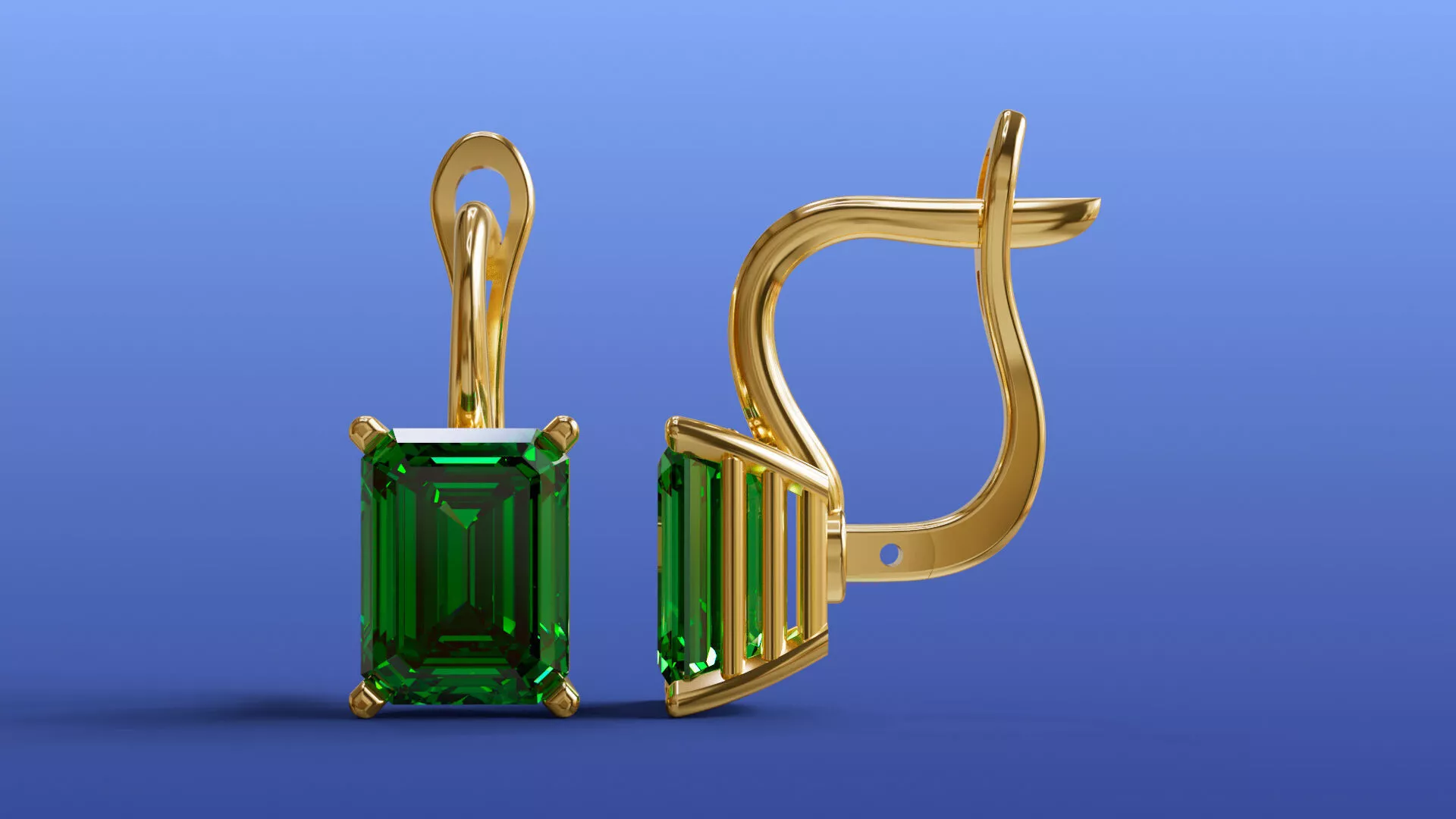 Emerald Cut Gemstone Earrings Lever-Back Drop Earrings 3D print model