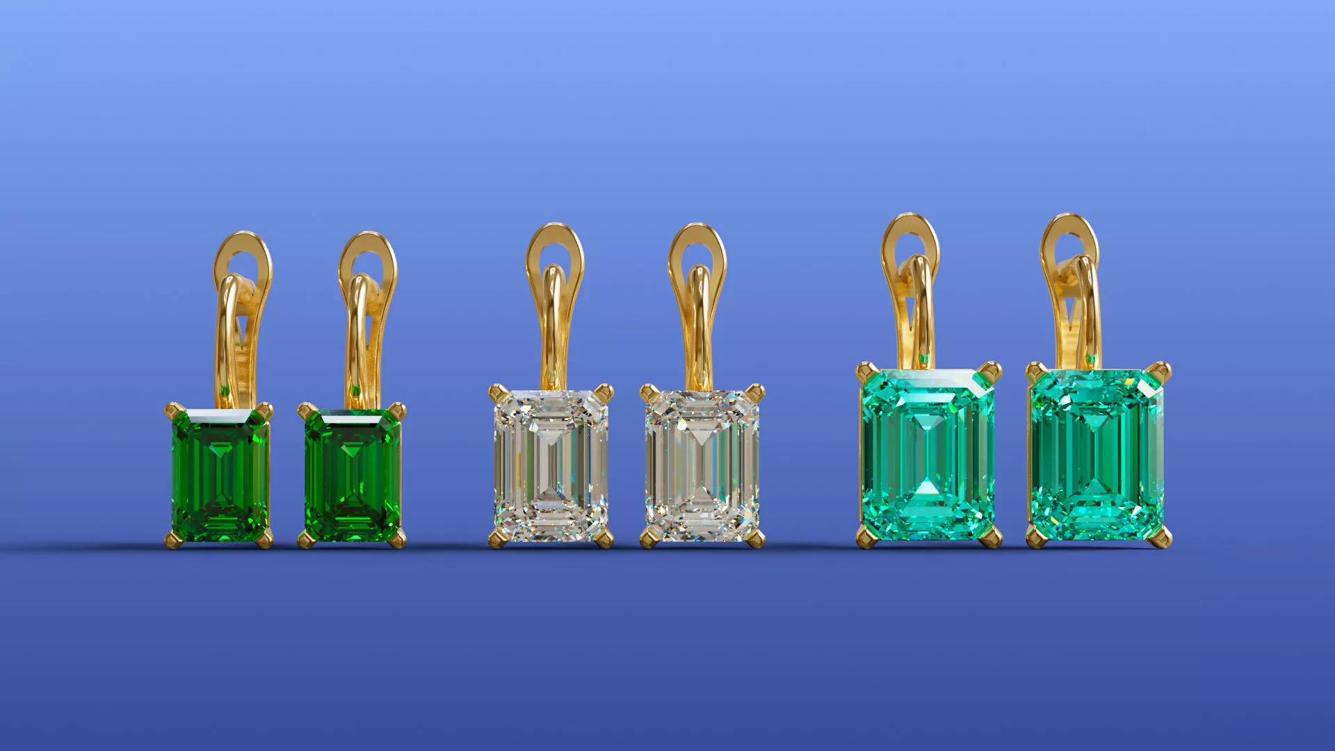 Emerald 3-Size Earrings Clip-Back Solitaire Jewelry 3D print model