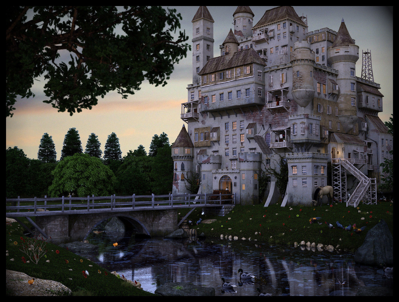 Castle made out of paper 3D model_2