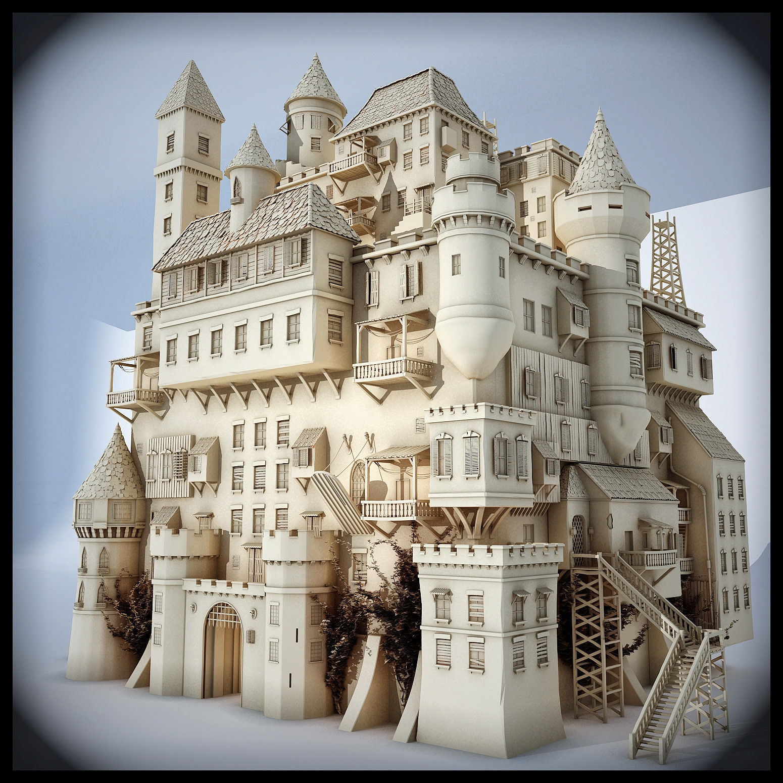 Castle made out of paper 3D model_27