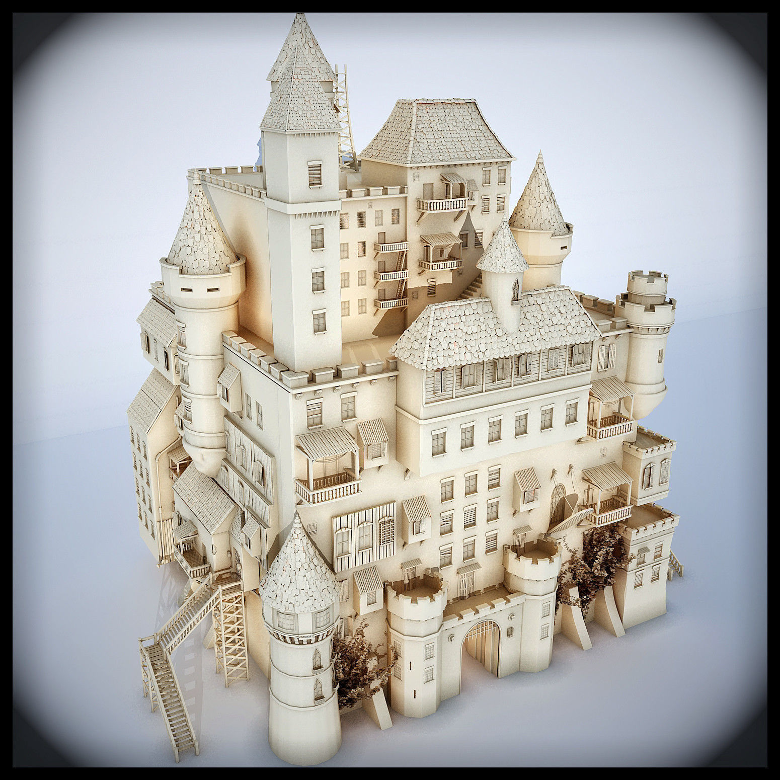 Castle made out of paper 3D model_28