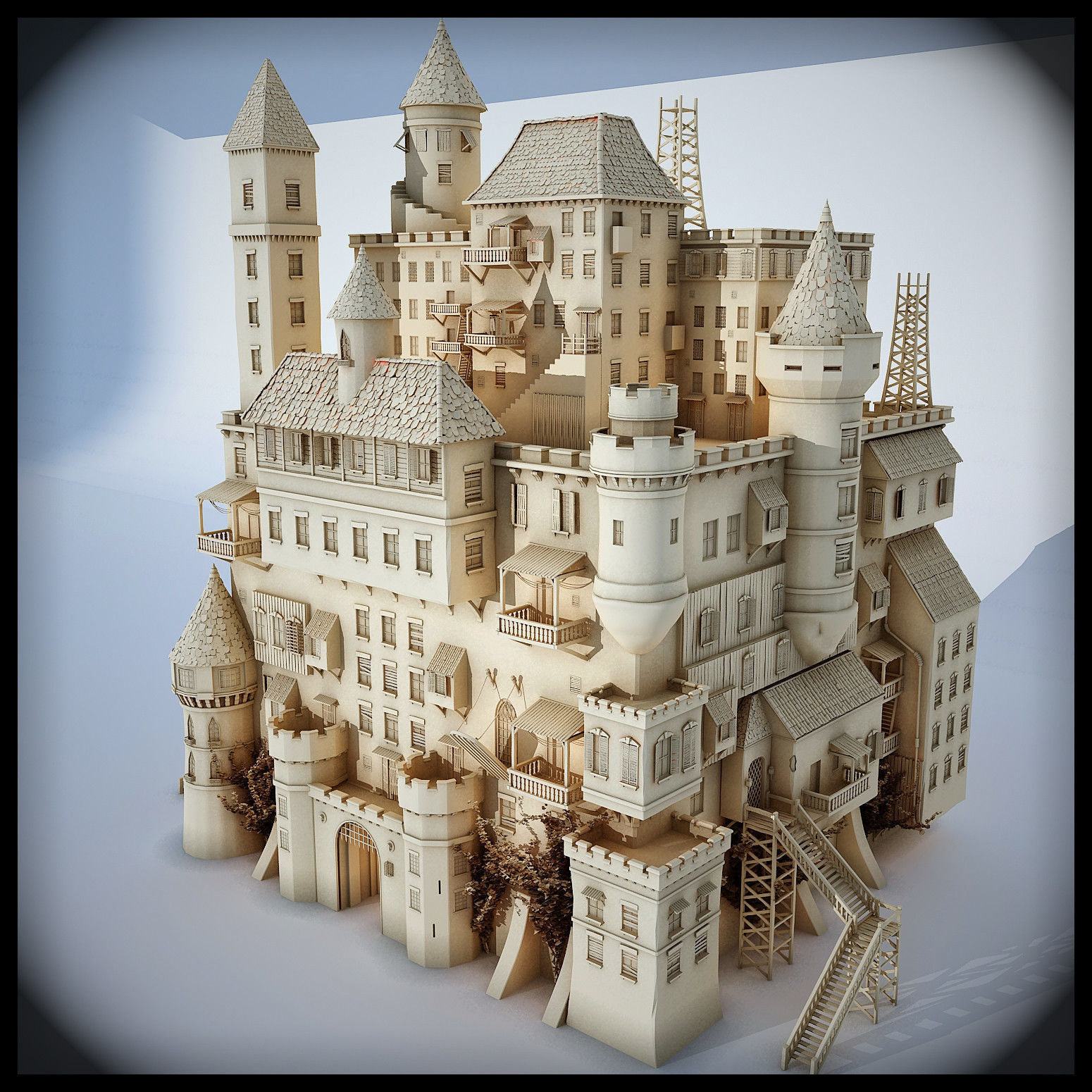 Castle made out of paper 3D model_26