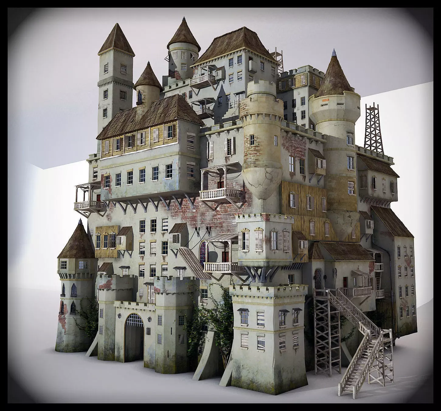 Castle made out of paper 3D model_0