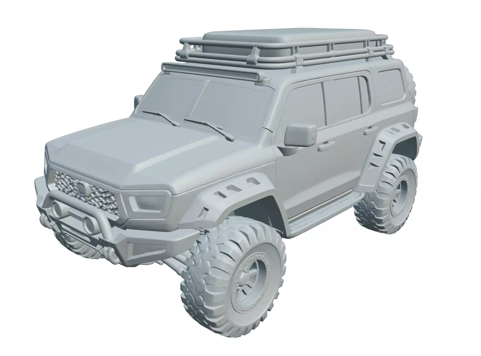 Tactical Off-Road SUV with Roof Rack and Big Tires 3D print model