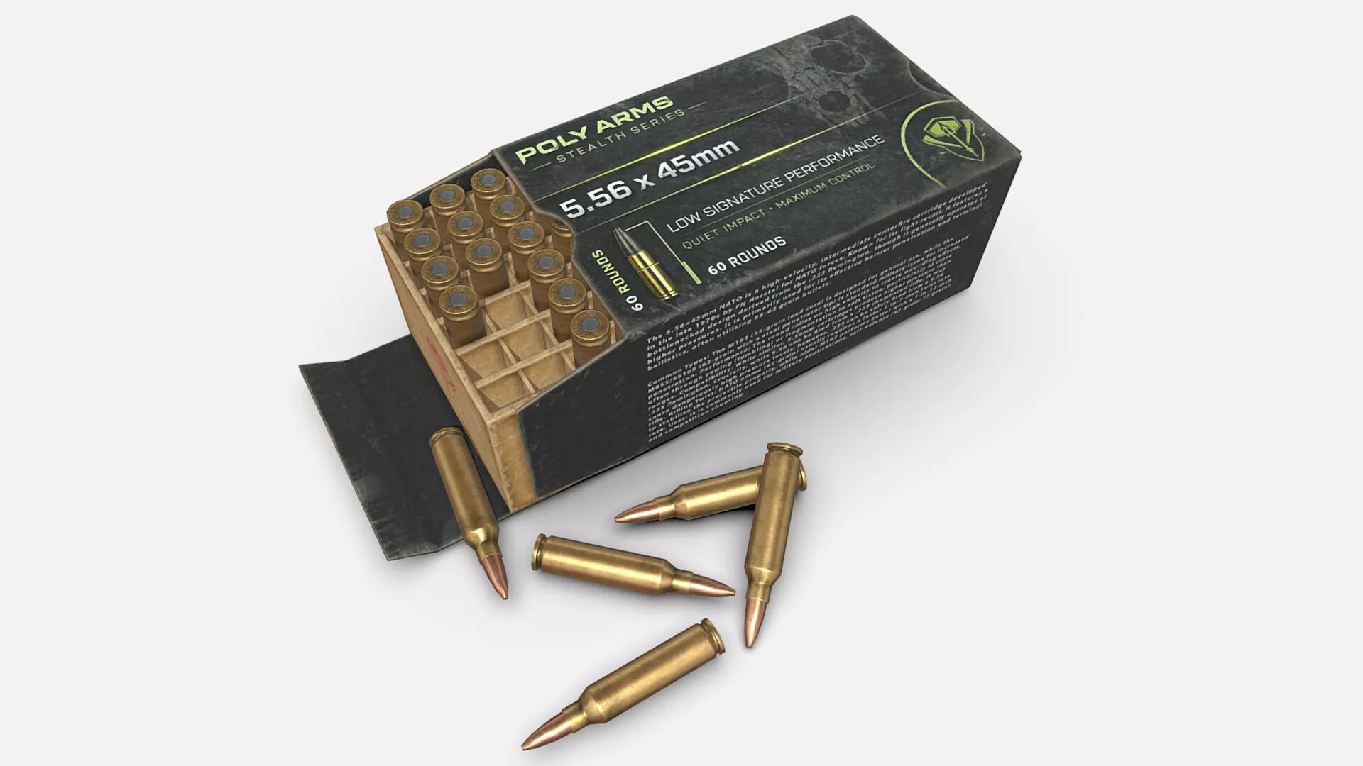 556 x 45mm ammo box Low-poly 3D model