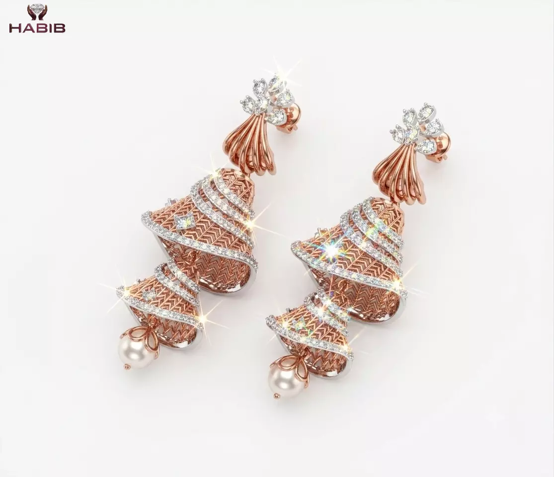 Luxury Rose Gold Diamond Chandelier Earrings STL 3D print model