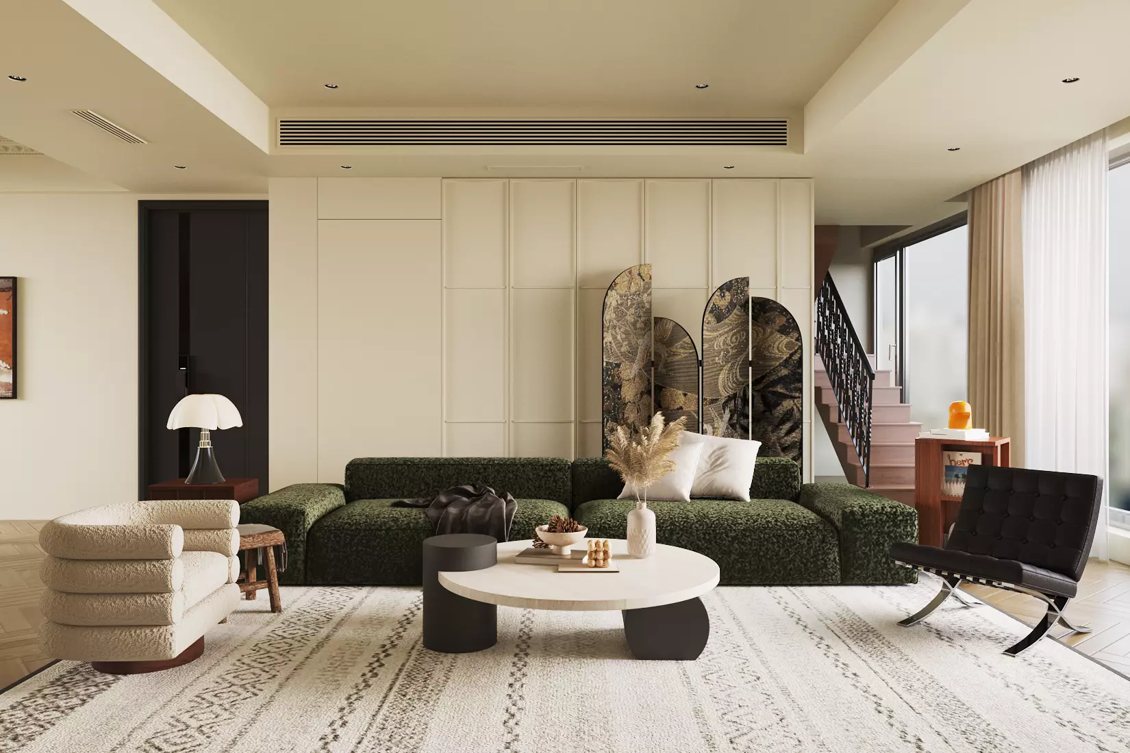 modern light luxury living and dining room 3D model