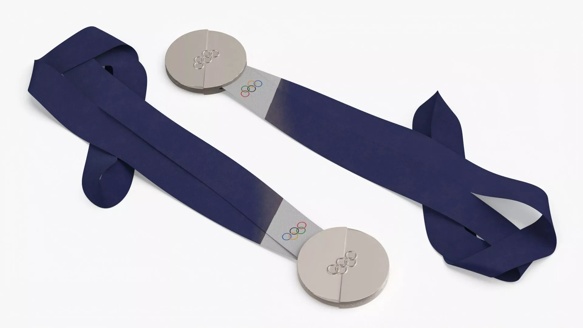 Official Olympic Silver Winner Medal Blue Strap 3D model