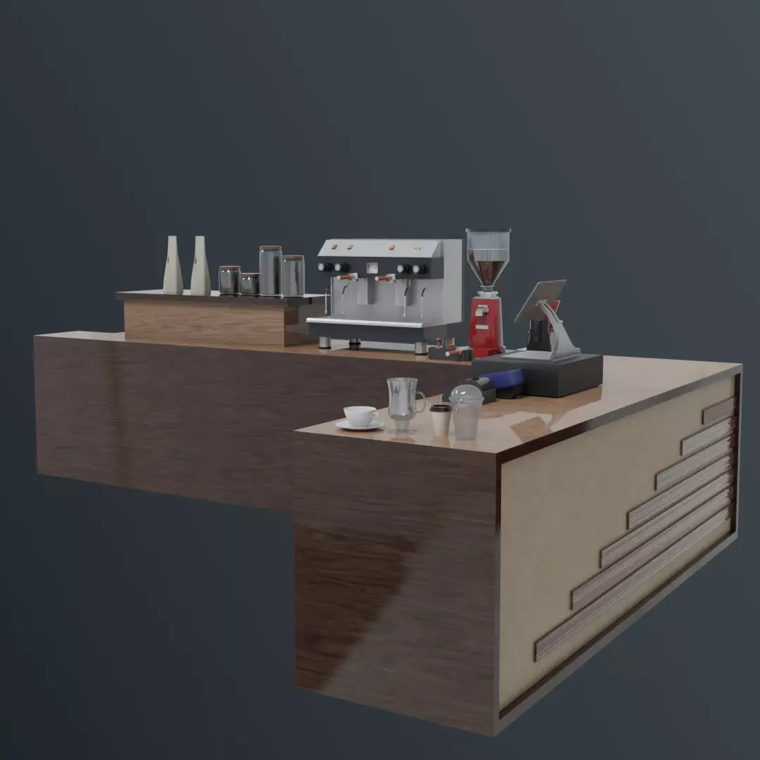 Coffee Shop Barista Station with Espresso Machine Low-poly 3D model