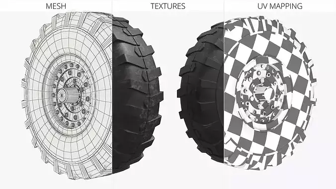 Heavy Armored Vehicle Wheel Used Black 3D model 5