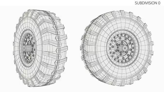 Heavy Armored Vehicle Wheel Used Black 3D model 6