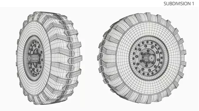 Heavy Armored Vehicle Wheel Used Black 3D model 7