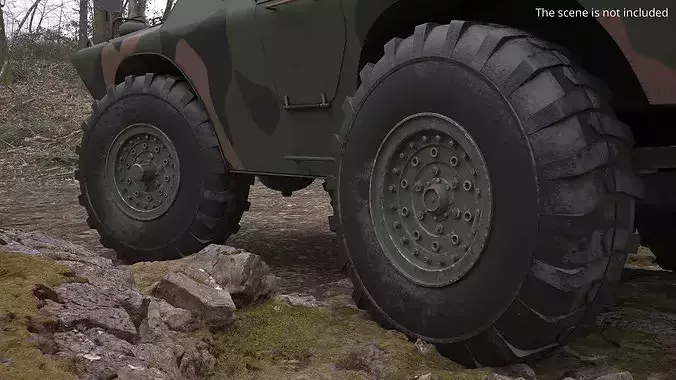 Heavy Armored Vehicle Wheel Used Black 3D model 2