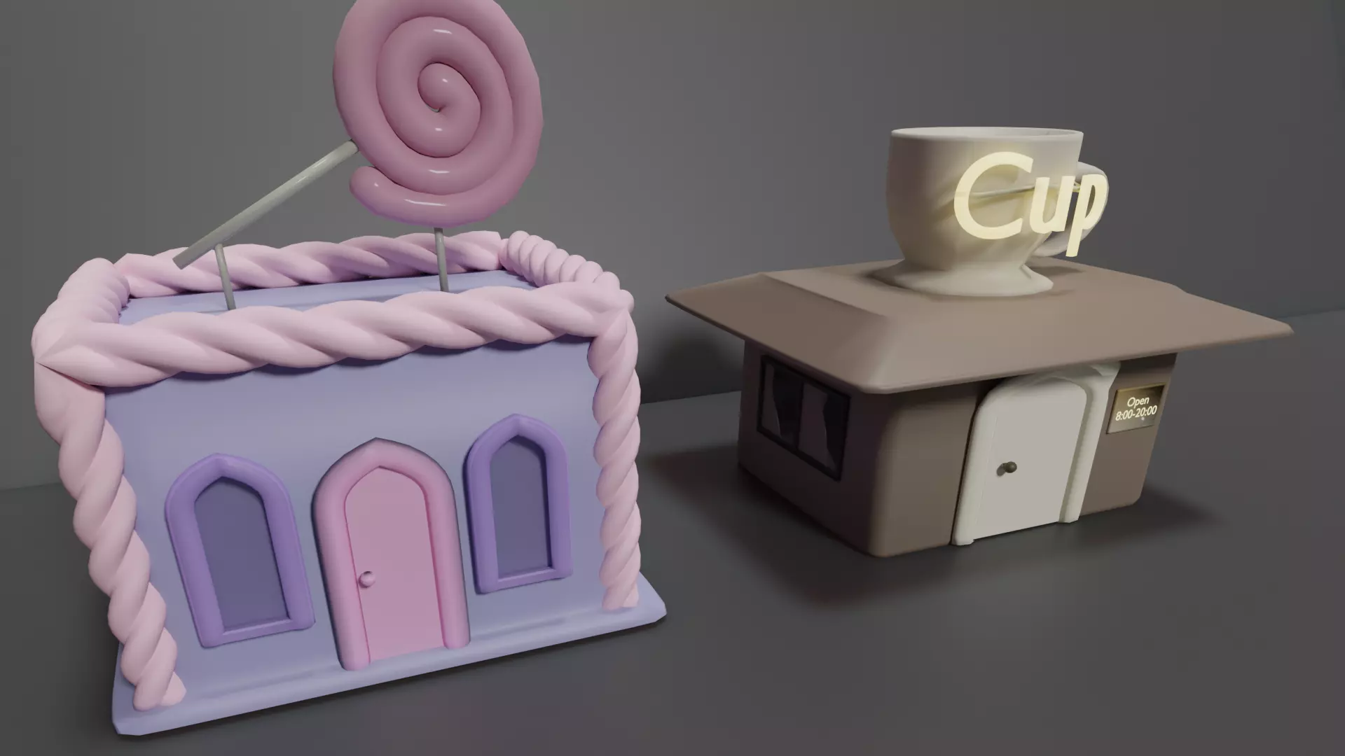 Cafe in cartoon style Free 3D model