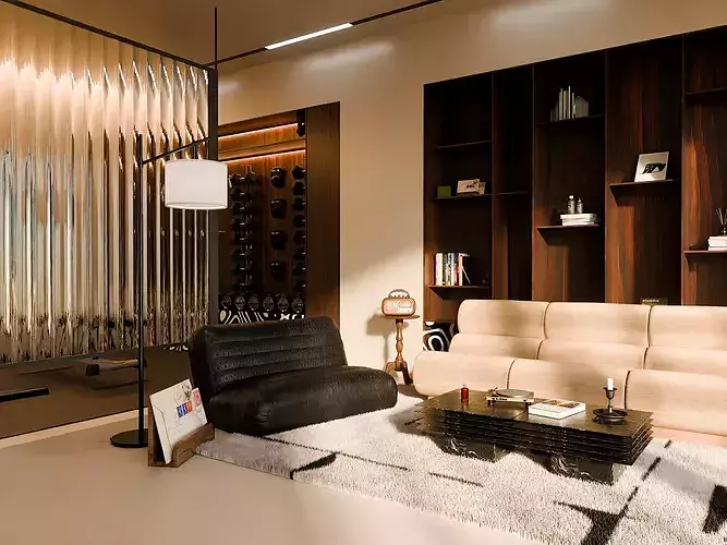 Modern Living Room and Gym Interior Scene - Render Ready 3D model 3