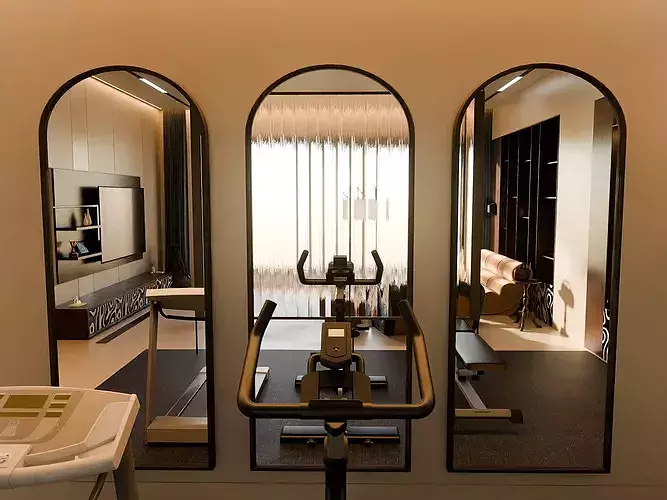 Modern Living Room and Gym Interior Scene - Render Ready 3D model 4