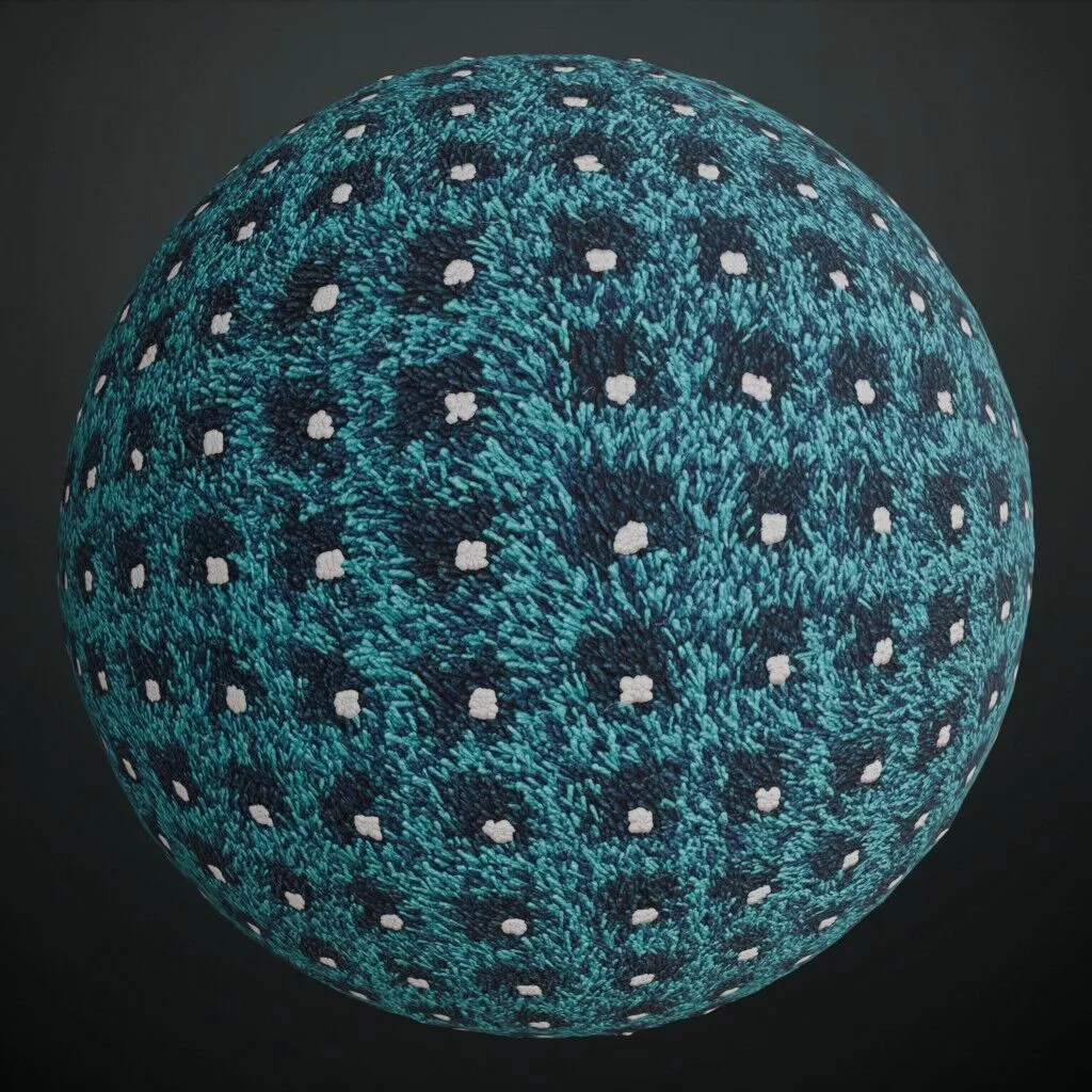 Carpet Teal Blue Patterned PBR Material Seamless Texture