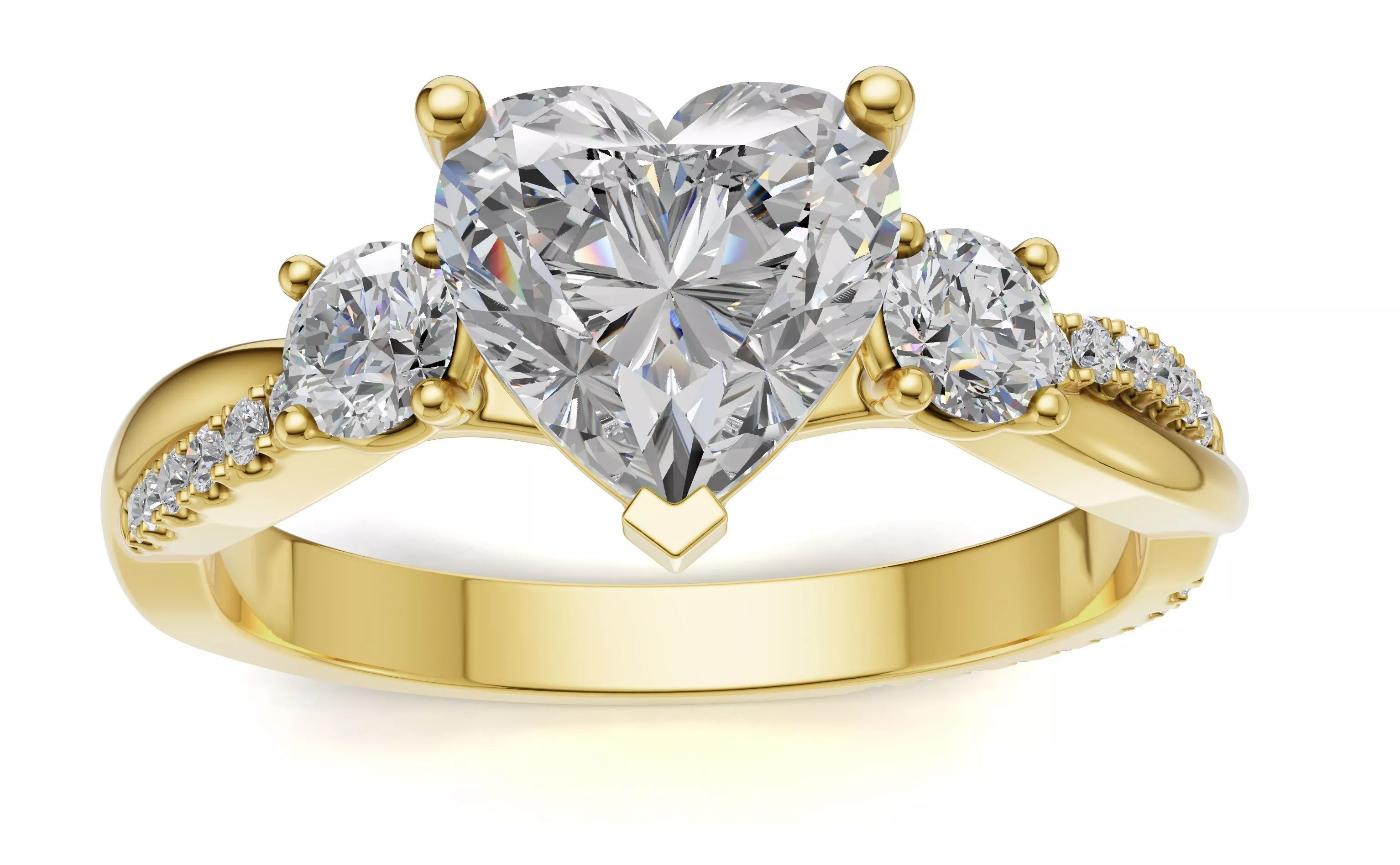AV 779 Heart Three Stone Engagement Ring 3D print model
