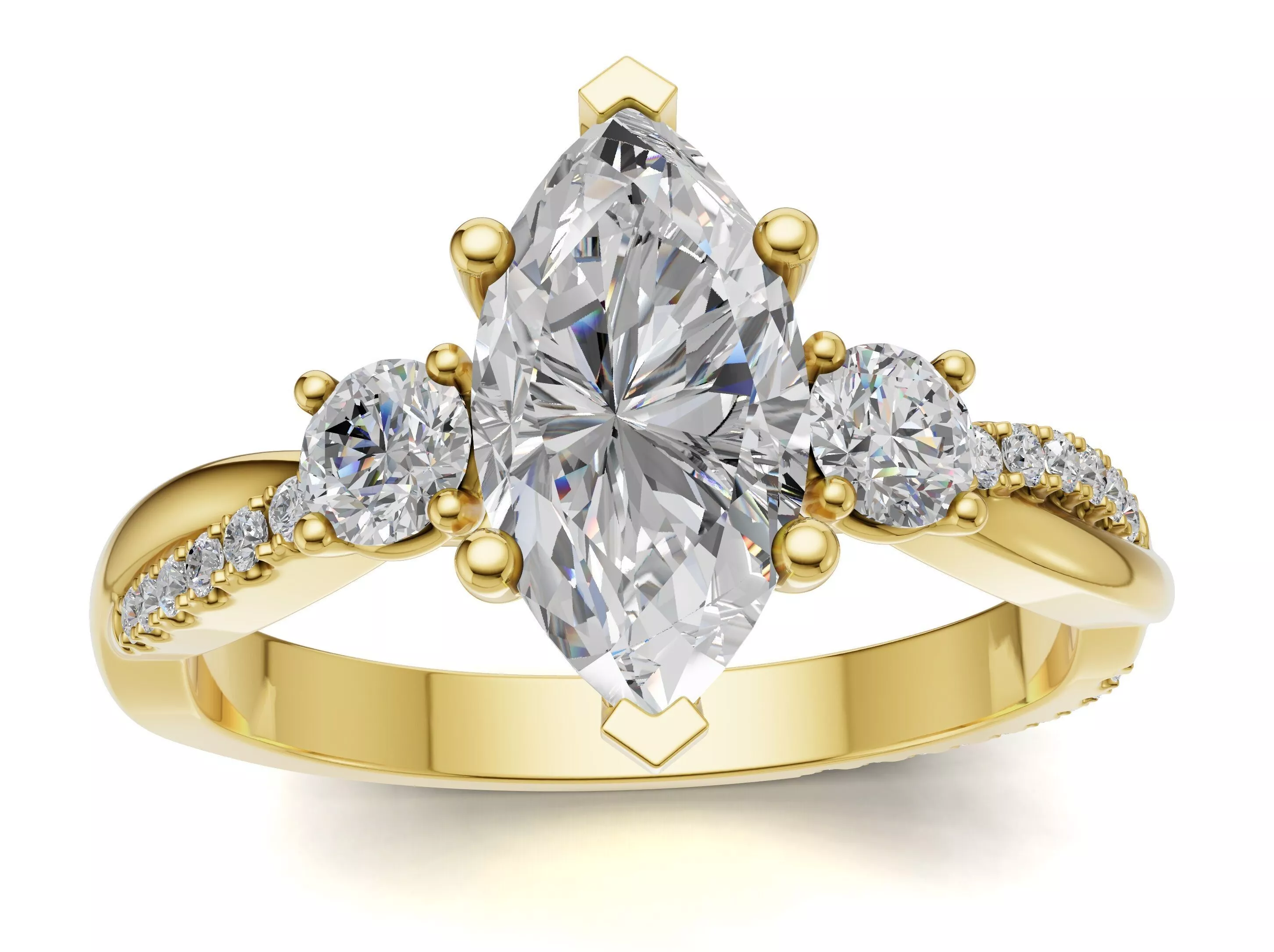AV 780 Marquies Three Stone Engagement Ring 3D print model