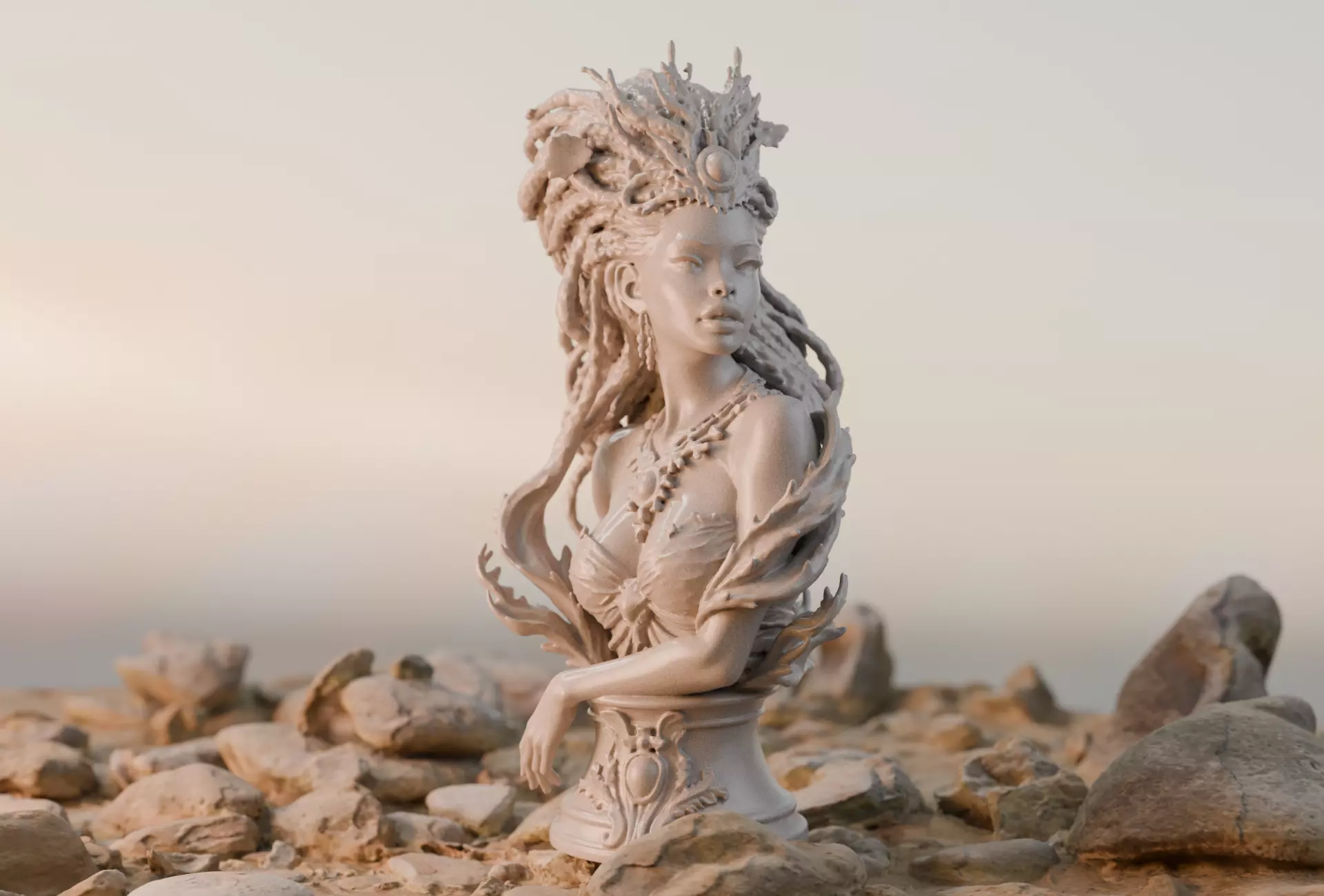 Fantasy Mermaid Dryad Queen Bust STL - 3D PRINT 3D print model