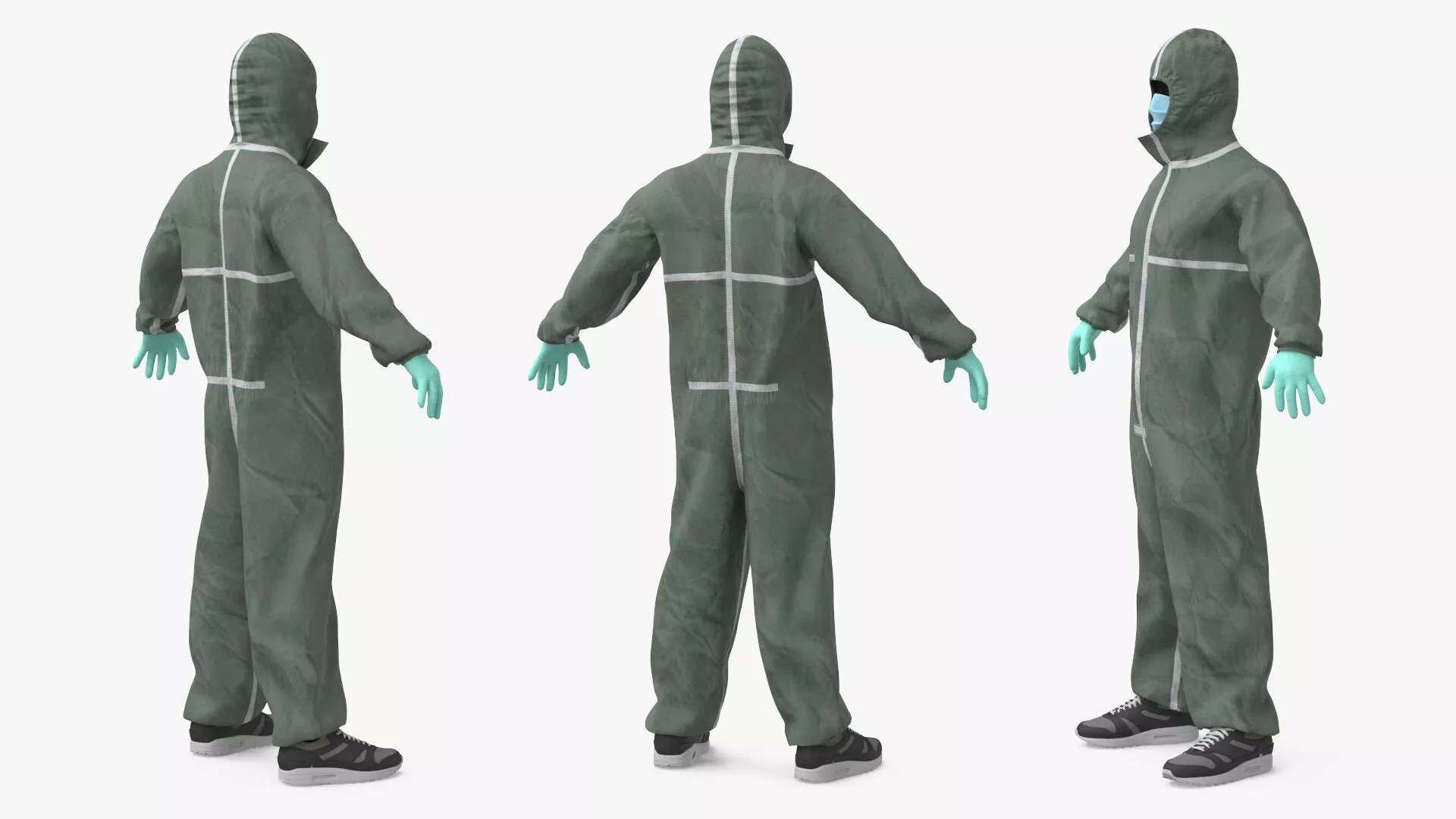 Full-Body Disposable Suit with Hood and Gloves 3D model