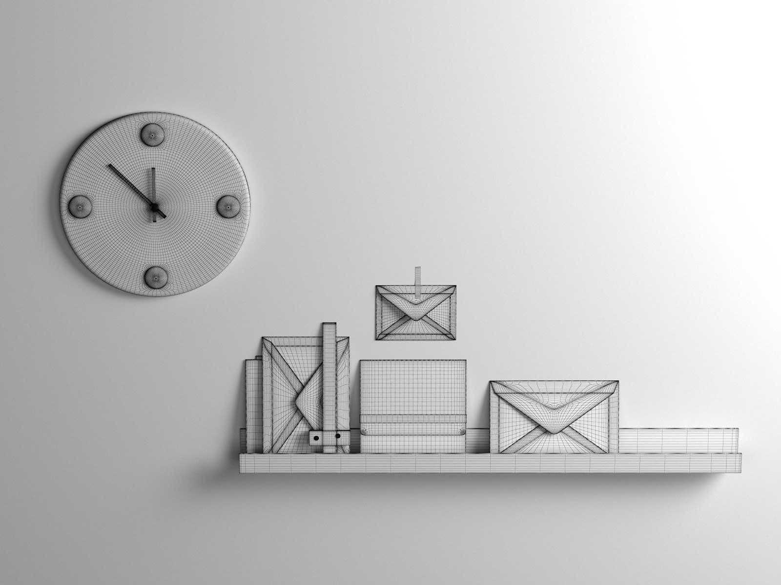 Composition with Envelope and Wall Clock 3D model_1