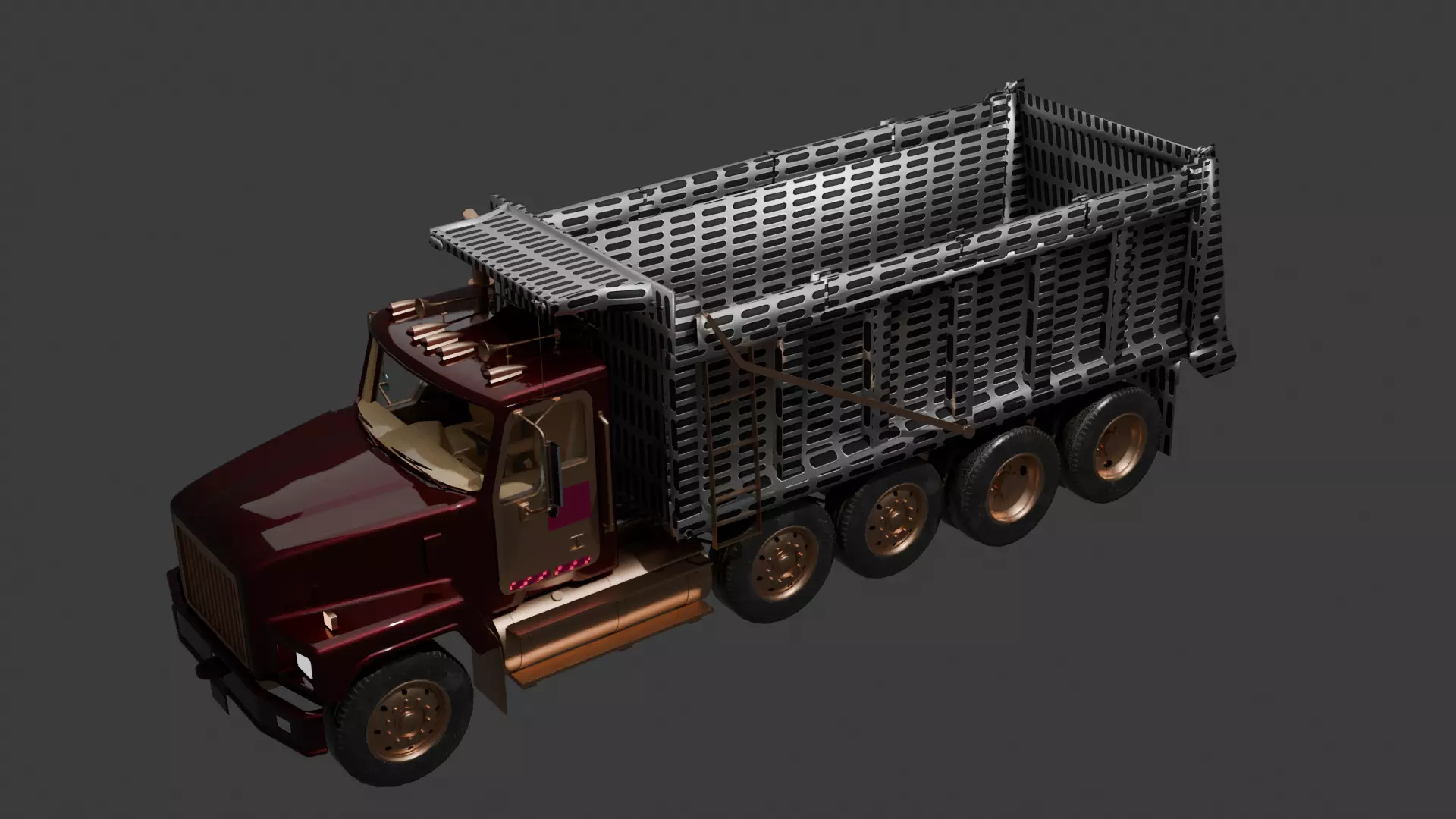 Chinese Red Cherry Dump Truck 3D Model Low-poly 3D model