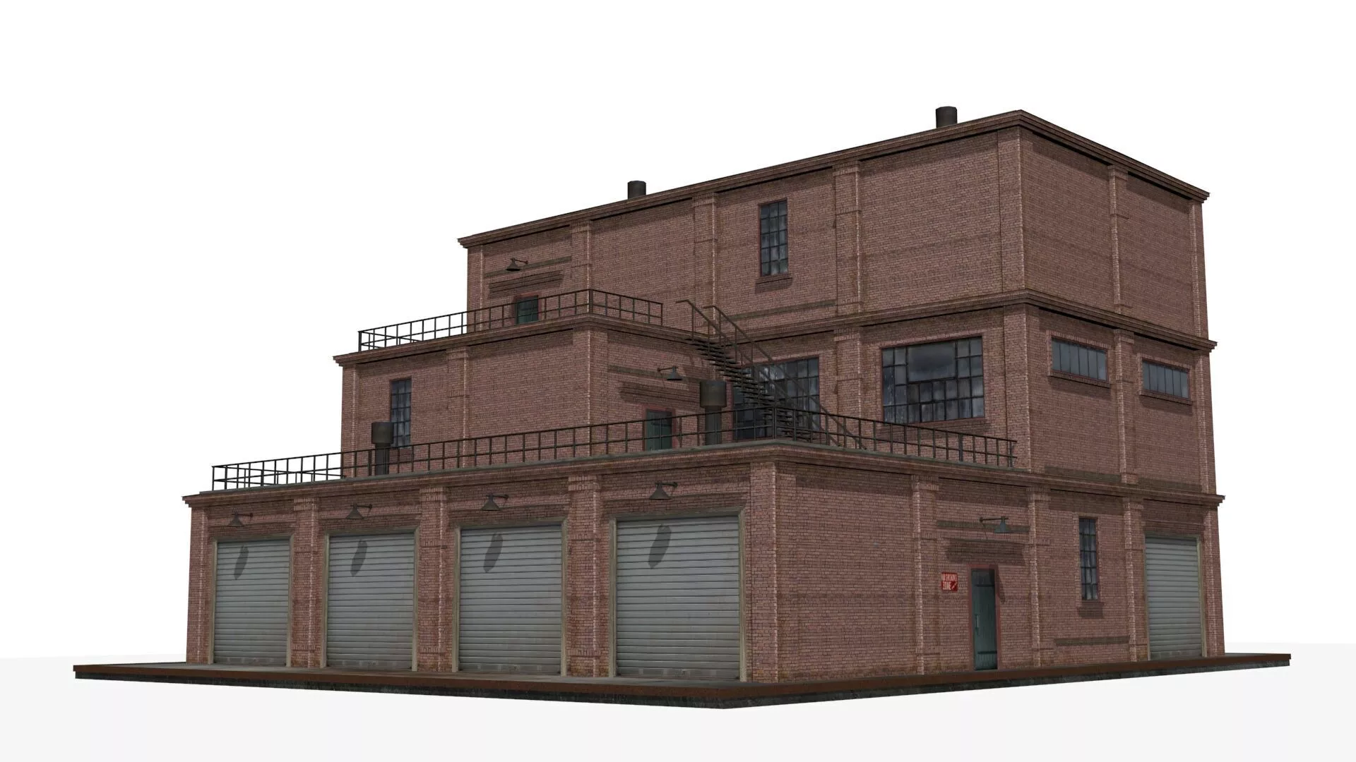 Old brick warehouse Low-poly 3D model