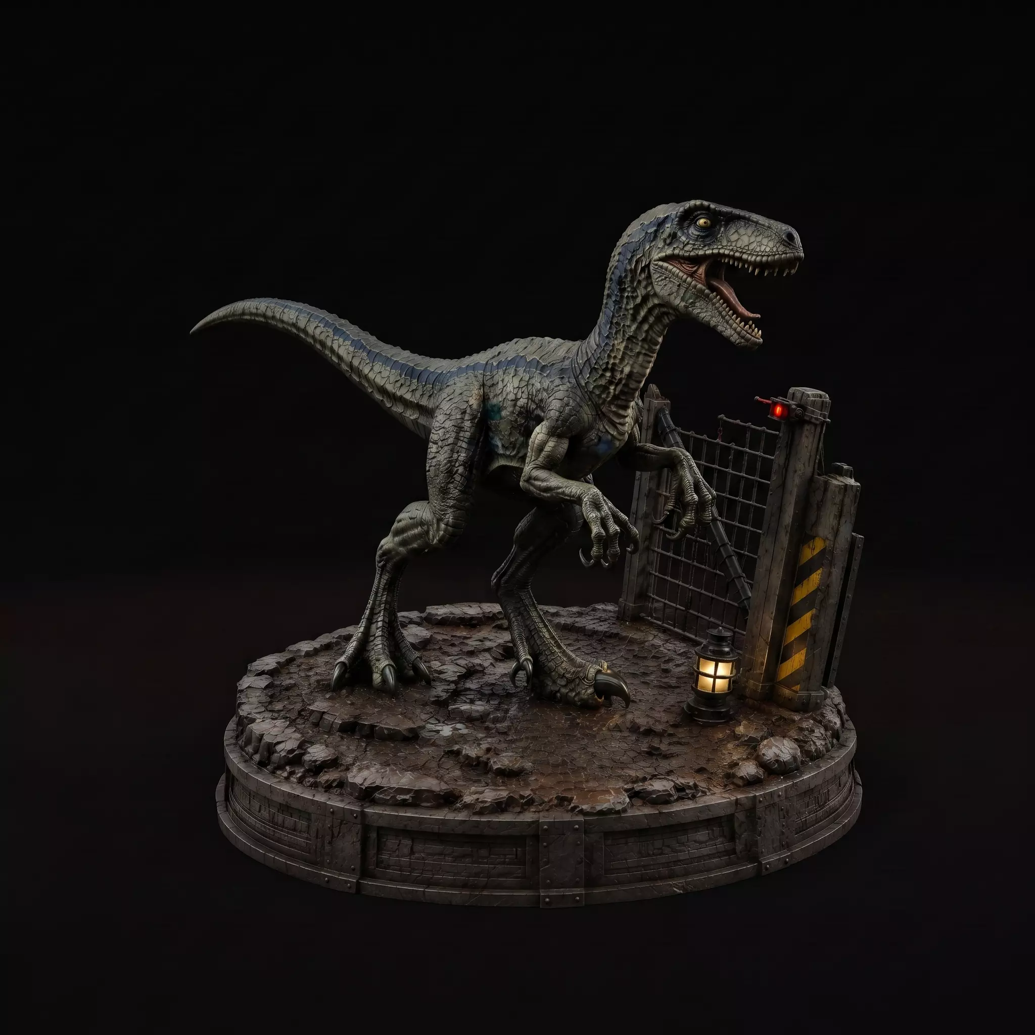 Prehistoric Raptor Hunter Blue Striped Predator Diorama Sci Fi D 3D print model