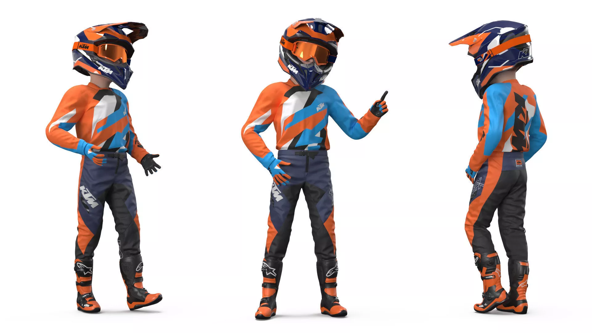 KTM Youth Motocross Bike Rider Full Gear Rigged 3D model