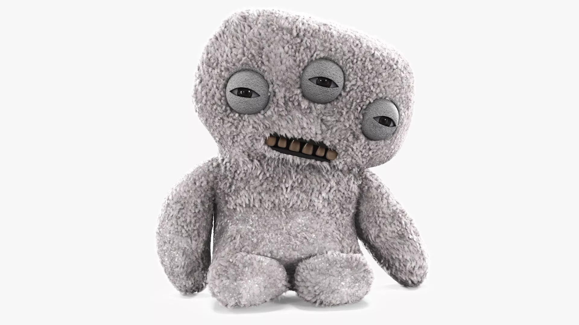 Plush Toy Alien with Three Eyes Gray Fur Rigged 3D model