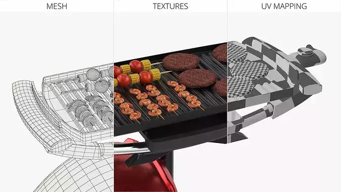 Electric Cooking Grill with Meat and Vegetable Assortment 3D model 7