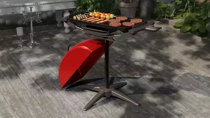 Electric Cooking Grill with Meat and Vegetable Assortment 3D model 2