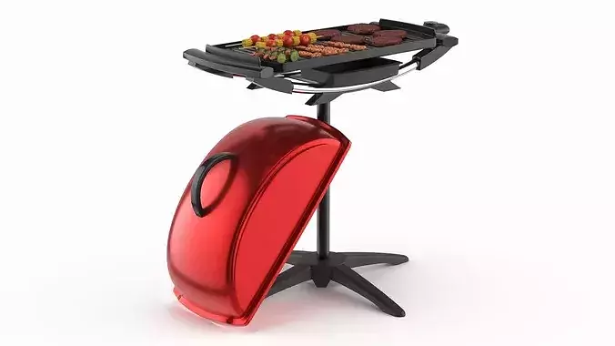 Electric Cooking Grill with Meat and Vegetable Assortment 3D model