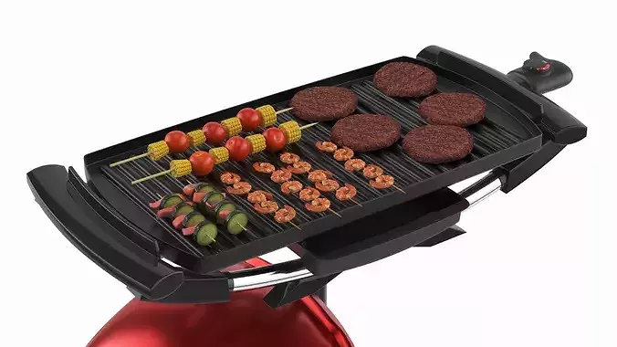 Electric Cooking Grill with Meat and Vegetable Assortment 3D model 4
