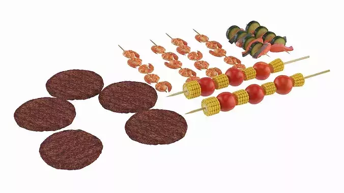 Electric Cooking Grill with Meat and Vegetable Assortment 3D model 6