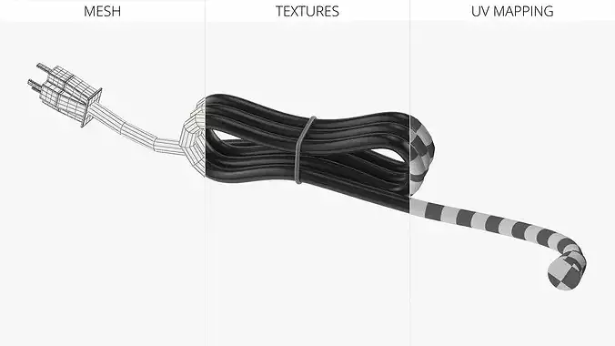 Flexible Three Plug Cord 3D model 6