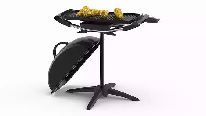 Open Lid Electric BBQ Grill with Corn Black 3D model