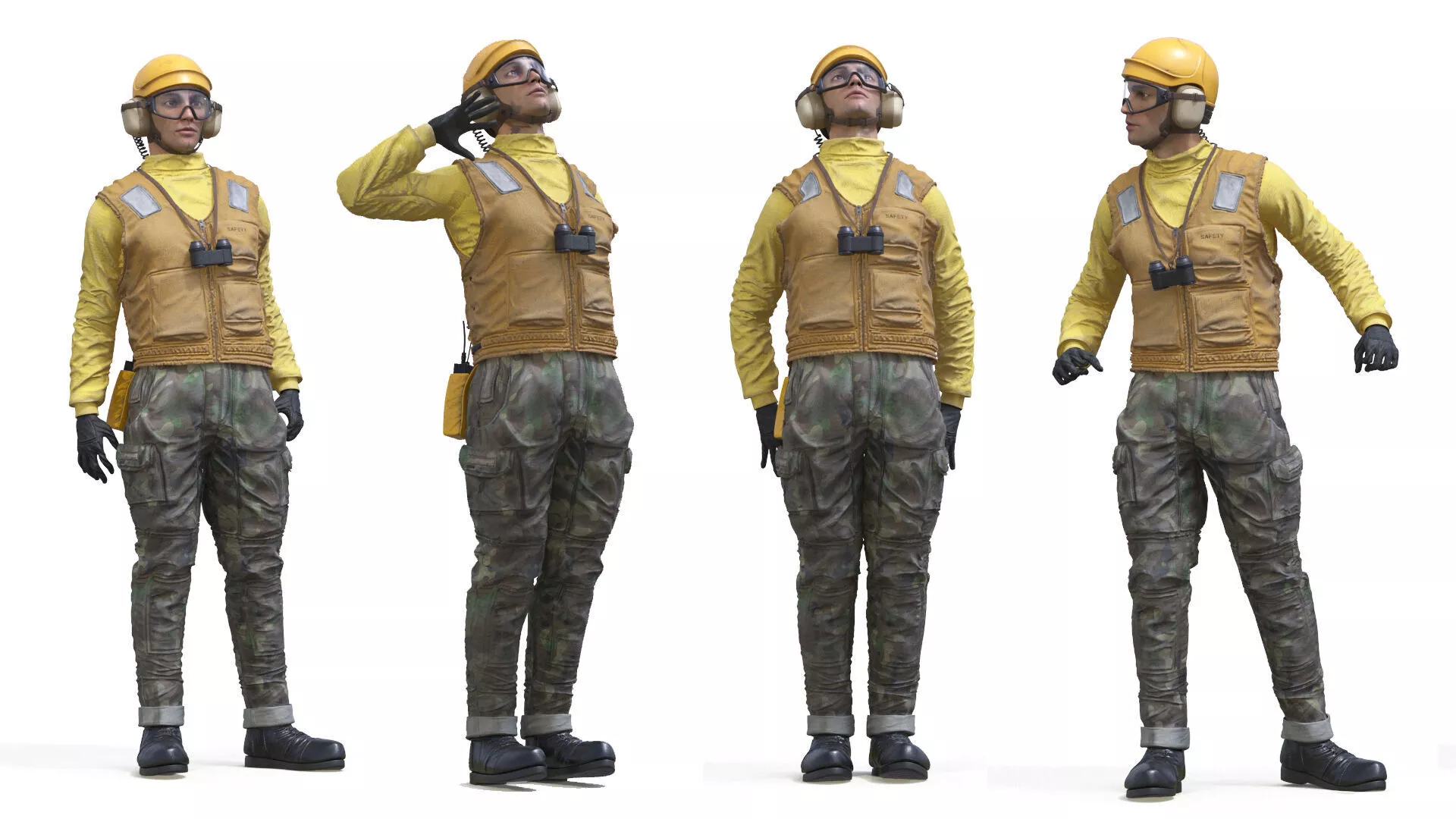 Navy Flight Line Worker Tactical Uniform Yellow Rigged 3D model