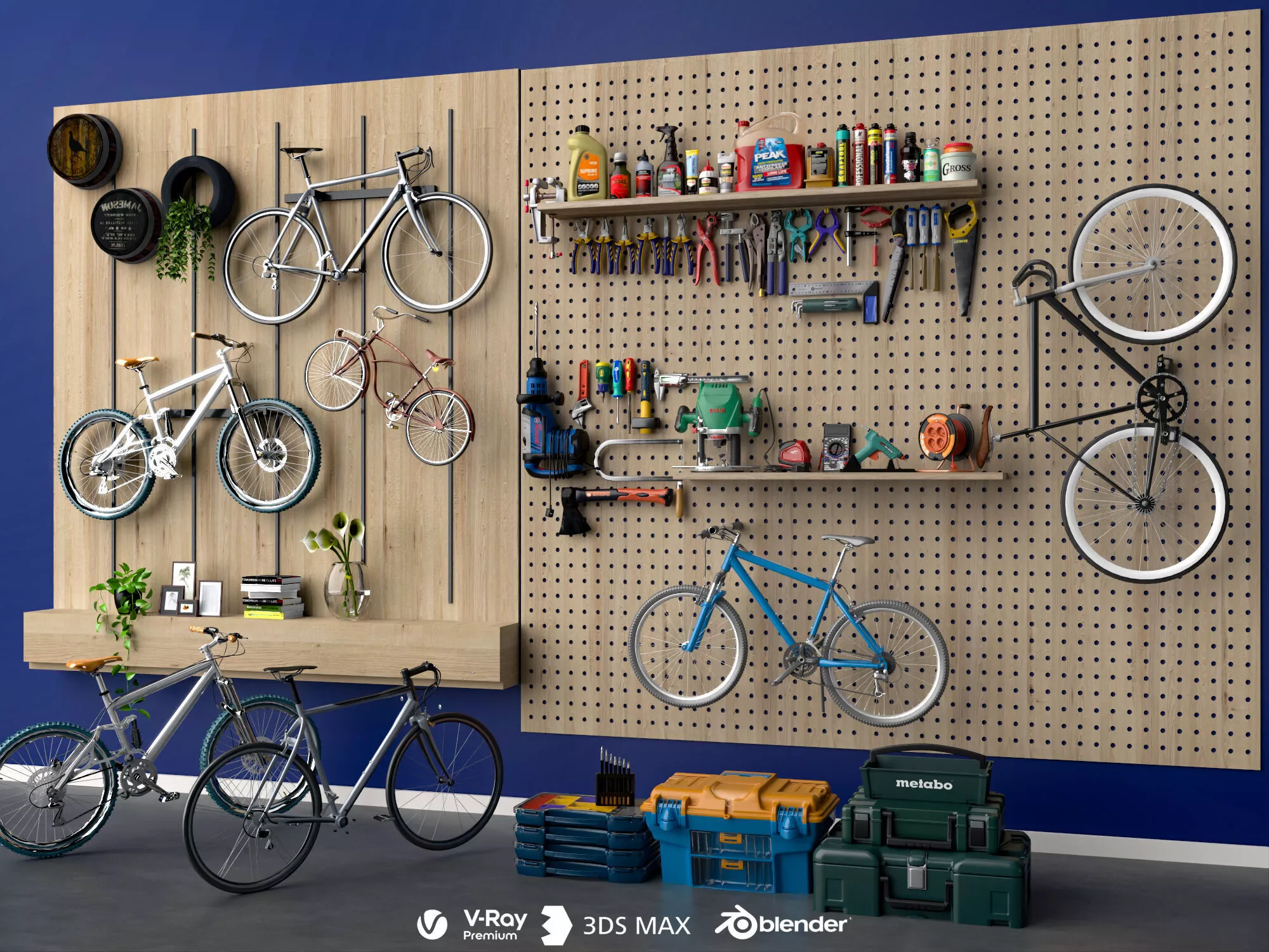 Garage Bike Tool Wall Storage Asset Pack 3D model