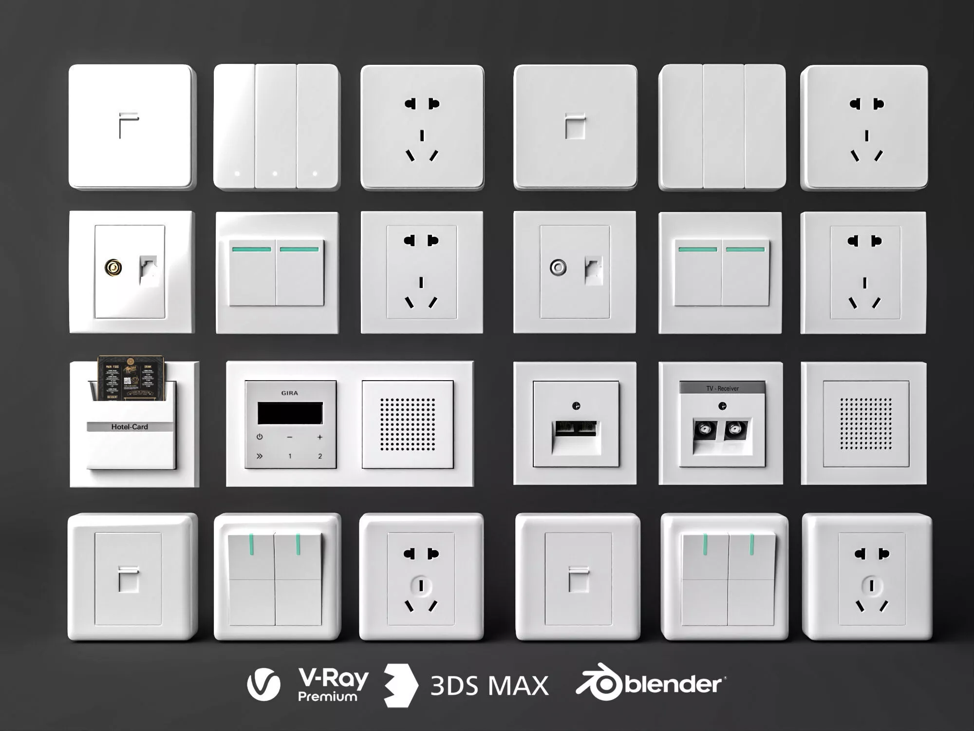 Household Wall Switch Socket Panel Asset Pack 3D model