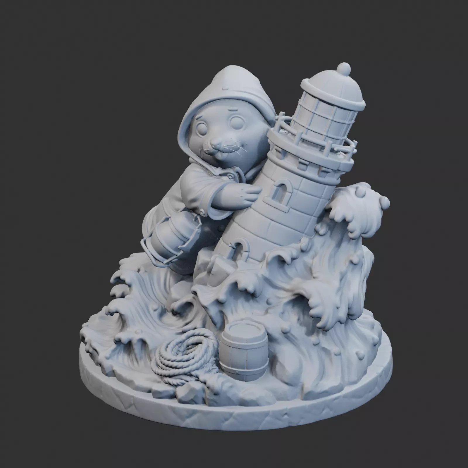 Seal Lighthouse Keeper Sculpture 3D print model