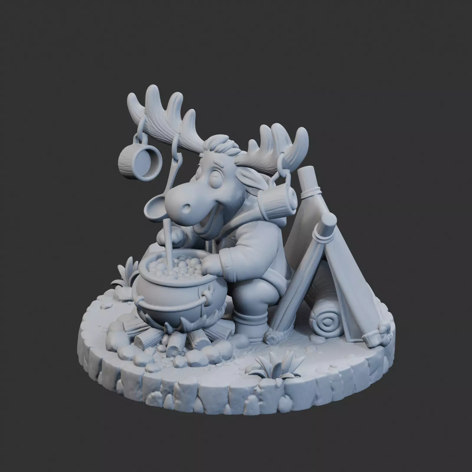 Moose Camping Cook Sculpture 3D print model