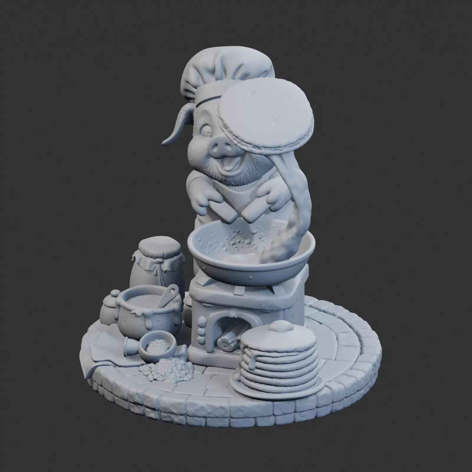 Piglet Pancake Baker Sculpture 3D print model