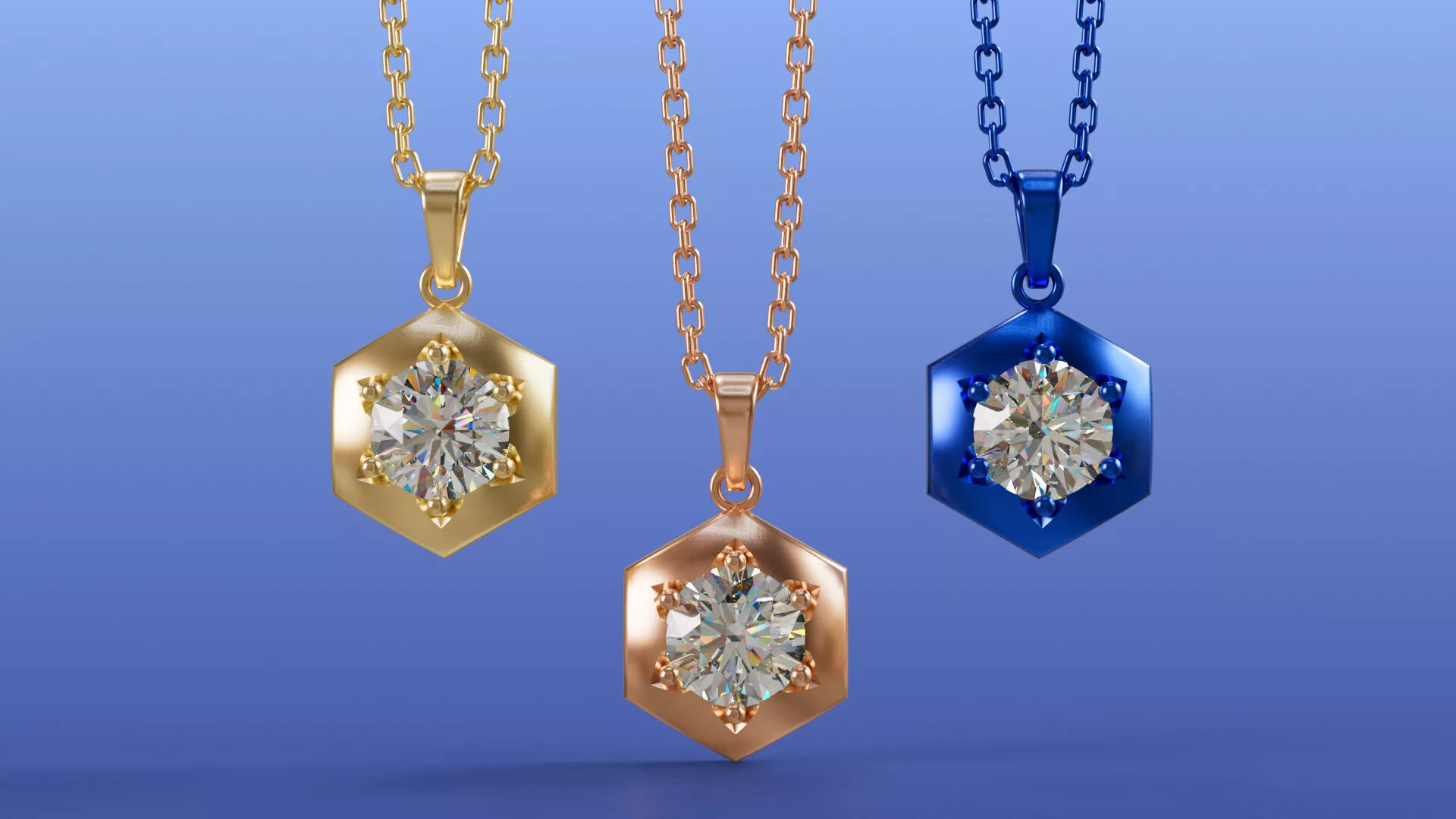 Hexagon Halo Solitaire Pendant Round Diamond Faceted Hex Frame 3D print model