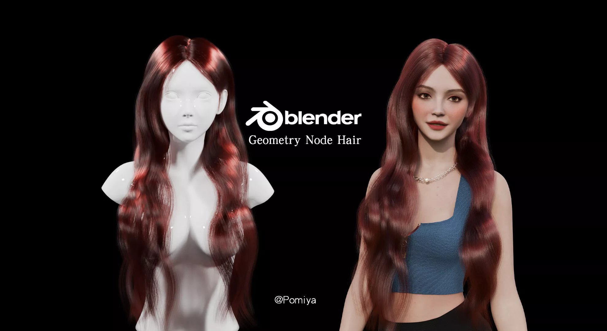 Long Wavy Hair - Blender Geometry Nodes 3D model