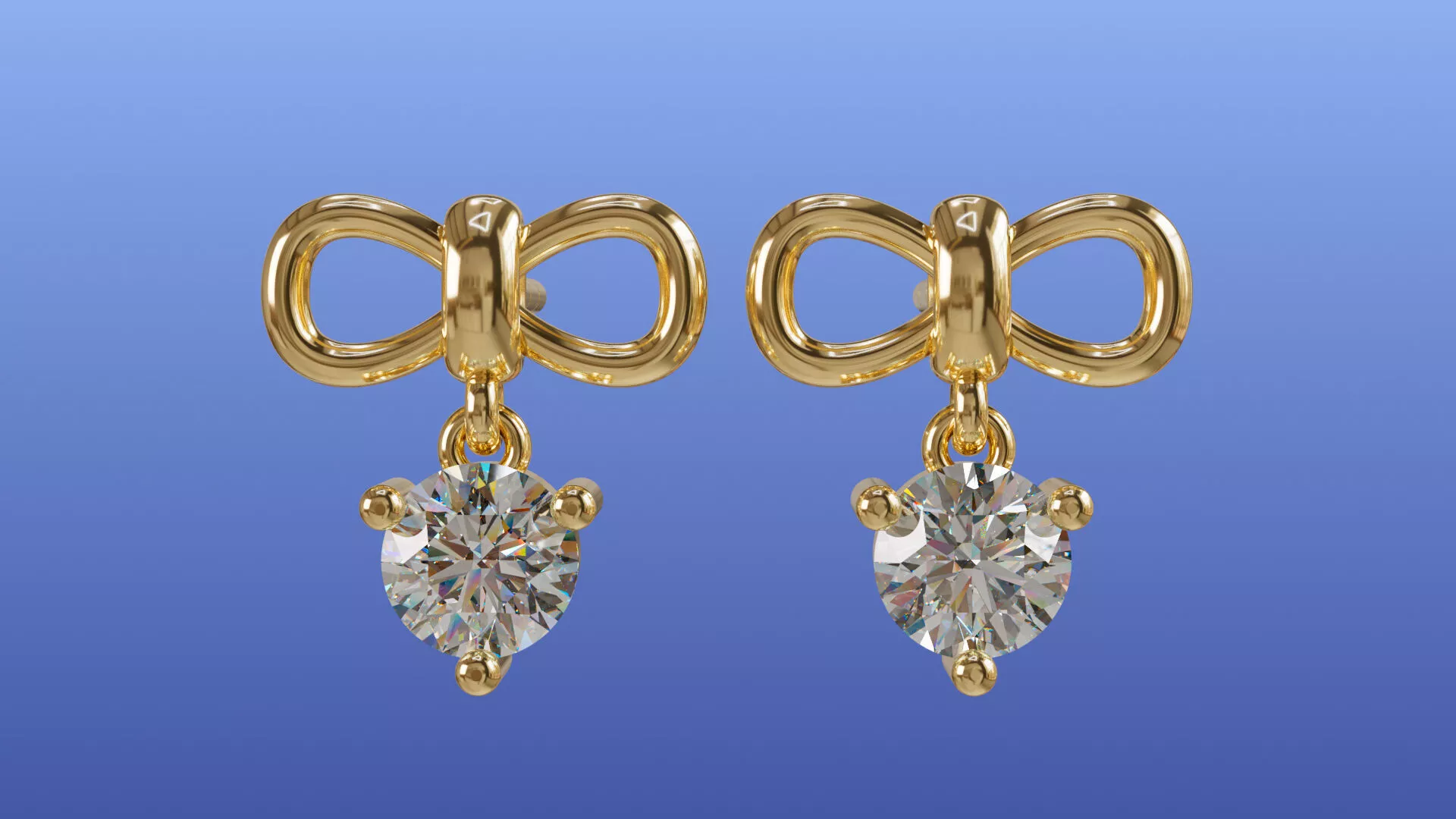 Tiny Bow Diamond Stud Earrings Ribbon Bow Motif 3D print model